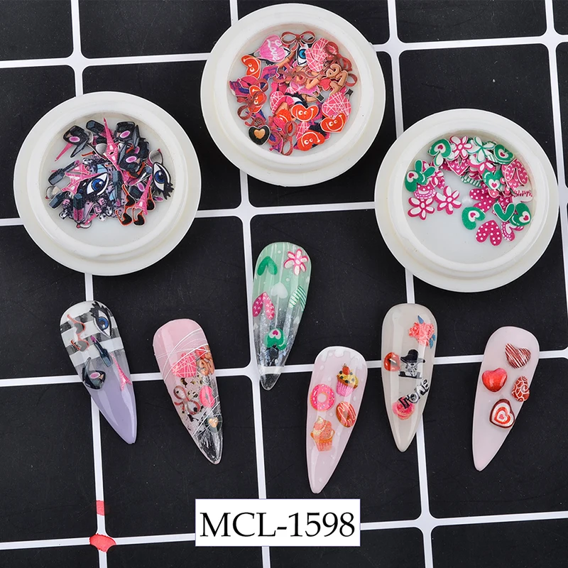 

2021 Newest 100pcs per jar Valentines Day nail polish wood pulp slice 3d nail art nail decoration