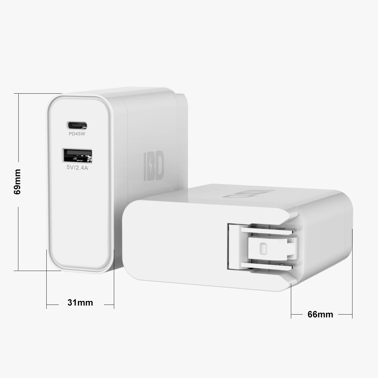 

IBD 45W 2 usb plug pps charger usb c pd wall charger manufacturer 45w power adapt wall charger custom logo