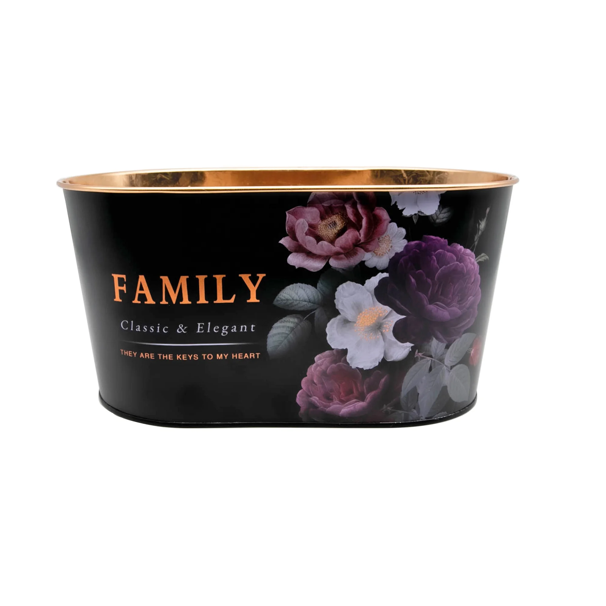

Elegant Table Decoration Black Matte Tub Flower Planter Pot With Rose Pattern French Patio Floral Country Style