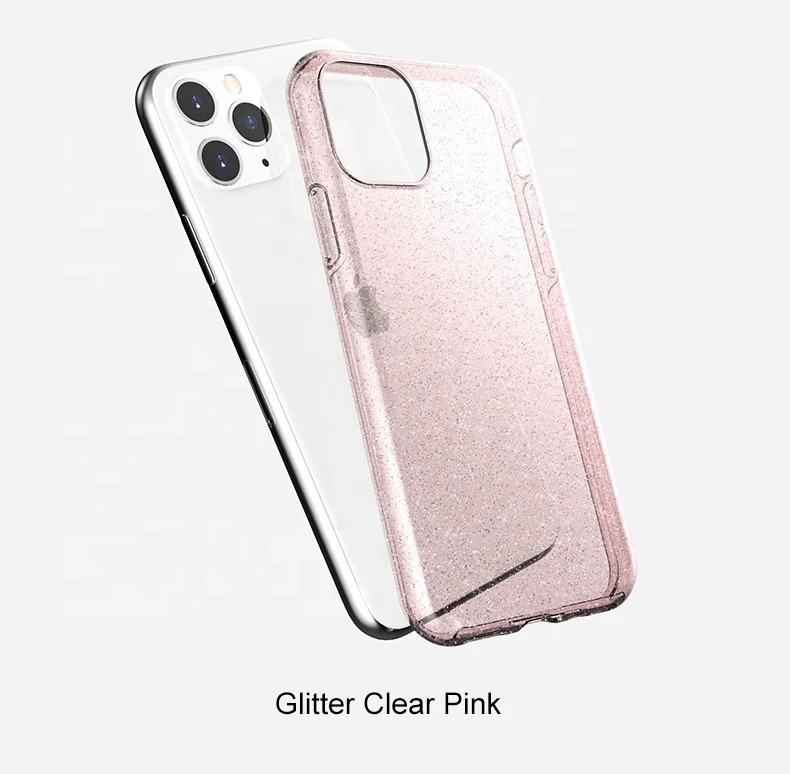 

Fashion Girls Anti-Slip Custom Transparent Clear TPU Cover for iPhone 11 Shining Glitter Hard PC Case for iPhone 11 Pro, Clear, black, pink