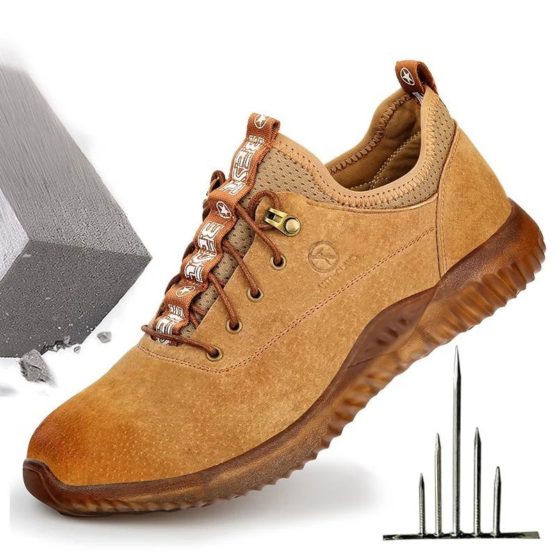 

GUYISA Brand Soft Men Industrial Safety Shoes With Steel Toe Work Shoe for Women, Brown