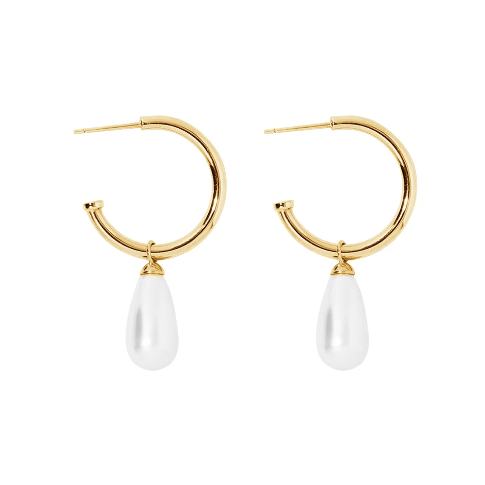 

fine jewelry wholesaler 925 sterling silver earrings 18k gold plated pearl hoop earrings for women