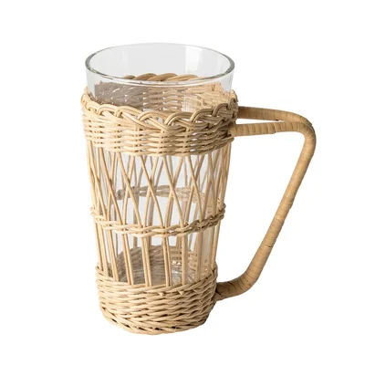 

Ins Style Handmade Rattan Mug Woven Kettle Handle With Glass Cup, As the picture show