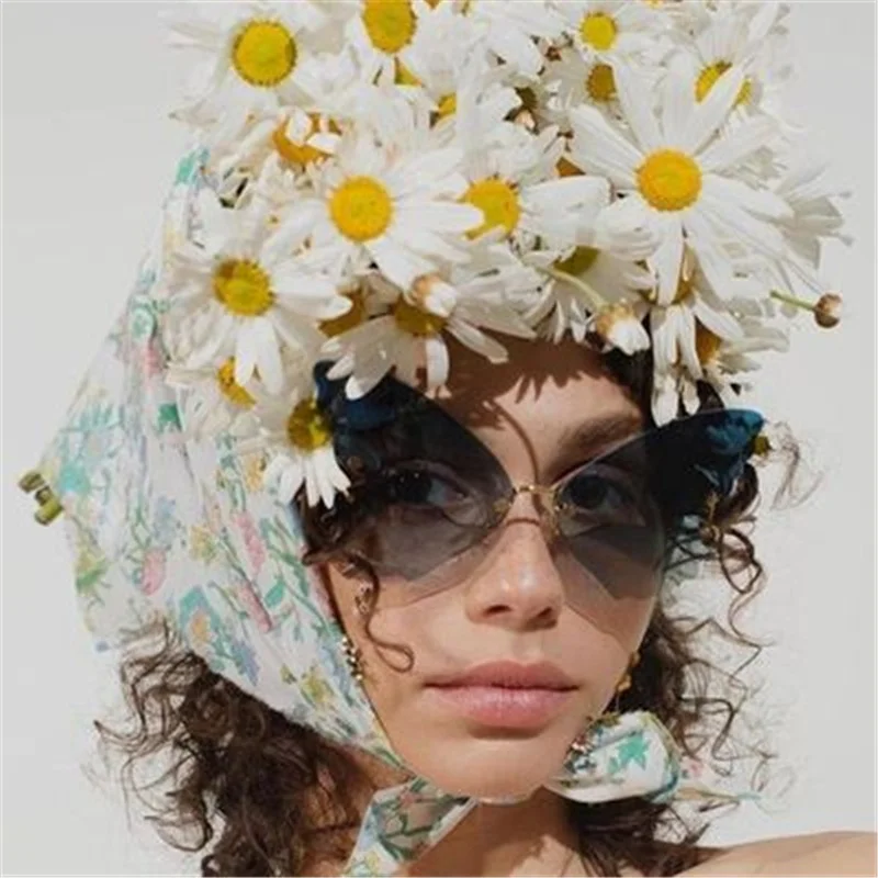 

Fashion Ladies Rimless Butterfly Women Sunglasses, 7 colors