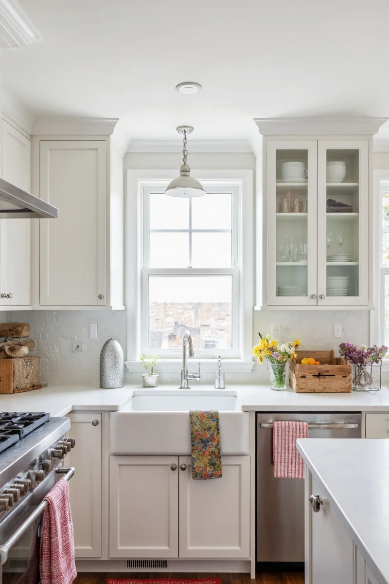 Industrial-style kitchen with exposed pipes and pendant lights