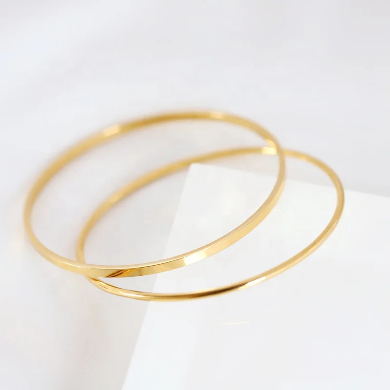

MICCI Wholesale Custom Ladies Jewelry 18K Gold Plated Stainless Steel Metal 2mm Line Coil Cable Wire Circle Bangle Bracelets