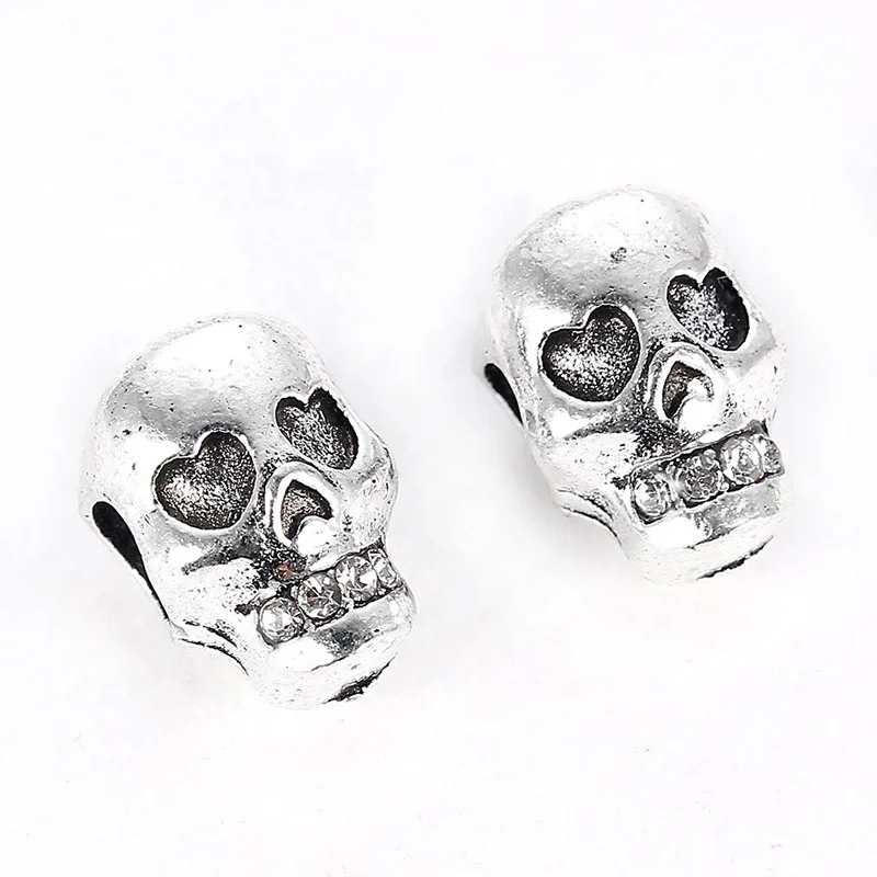 

Wholesale Jewelry Antique Metal Alloy 3D Skull Charms Spacer Beads Handmade DIY Handmade Bracelet Necklace accessories, Silver