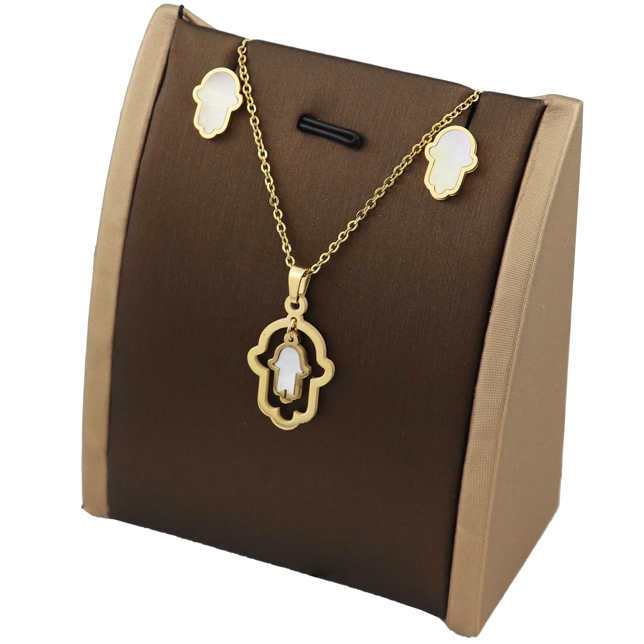 

Hot Fashion cute stainless steel jewelry Bells-shape Pendant necklace and earring jewelry women girl set plated gold jewelry set