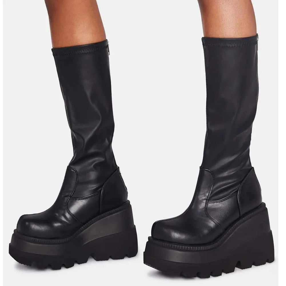 

2021 High quality fashion winter autumn women pu leather Platform shoes for ladies knee thigh high lace up boots, As pictures
