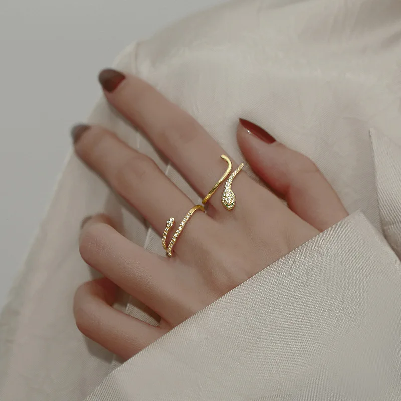 

Hot selling luxury 925 sterling silver snake gold jewelry women diamond ring