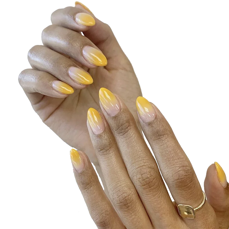 

Factory Direct Sales short stiletto fake nails water drop gradient DIY false nails yellow press on nails