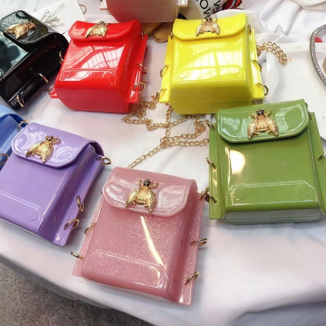 

Women Clear Jelly Box Bags Luxury Wholesale Bags Stylish Ladies Plastic Cute Designer Cosmetic Chain Women Mini Purses Hand bags