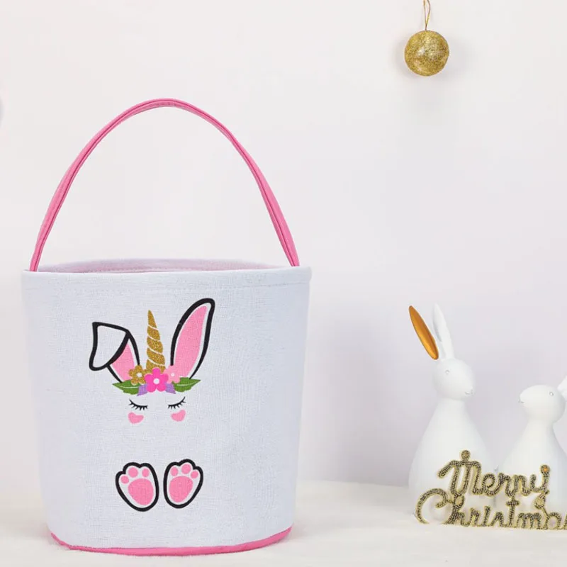 

Easter Bucket Customized Lovely Bunny Face Monogrammed Canvas Bunny Easter Basket, White
