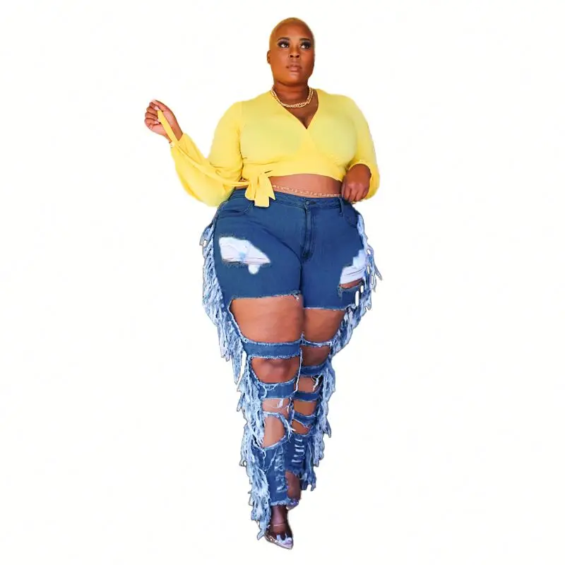 

plus size women jeans 2021 ripped washed plus size jeans pants for women
