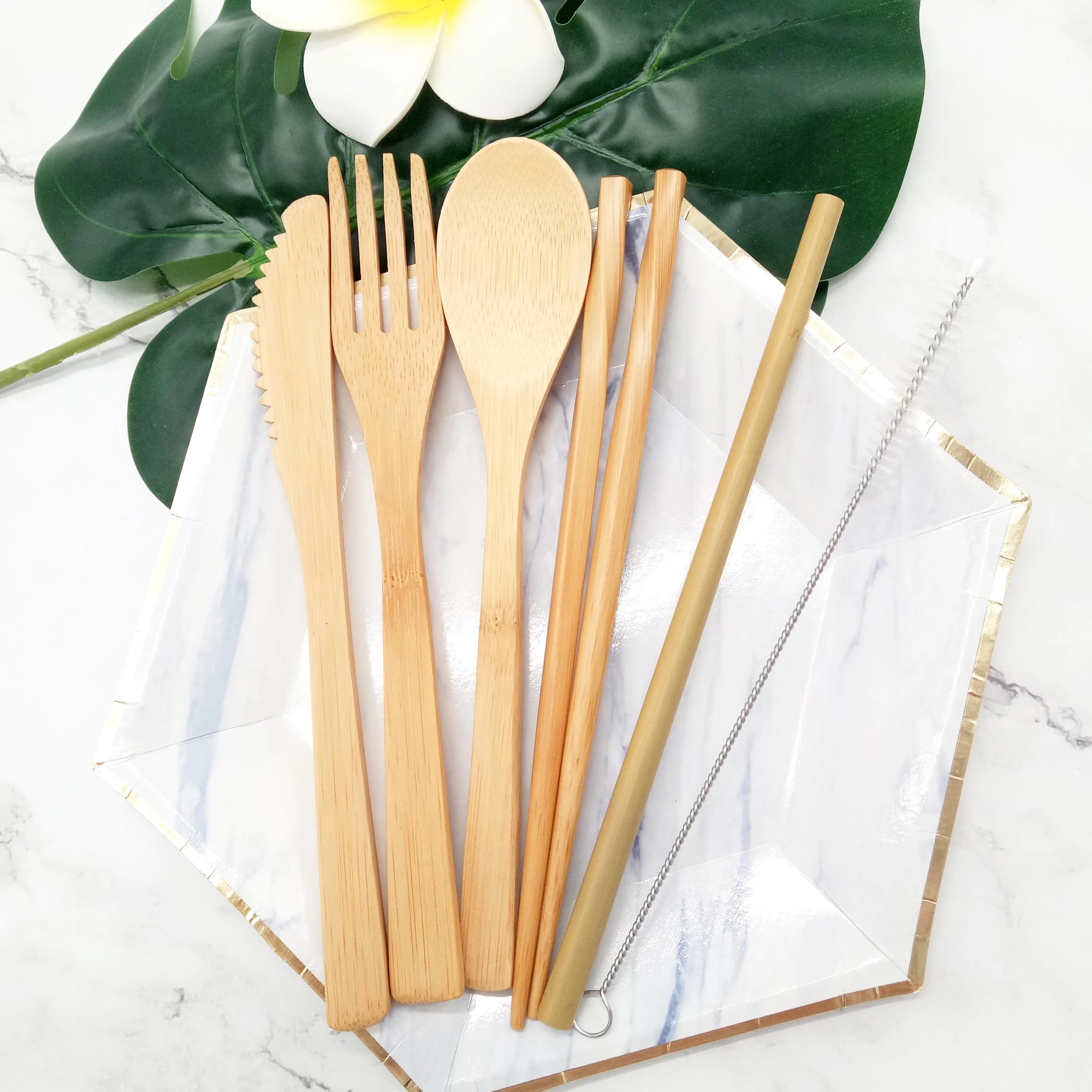 Amazon Hot Sale Eco-Friendly Reusable Naturel Travel  Bamboo Cutlery Set