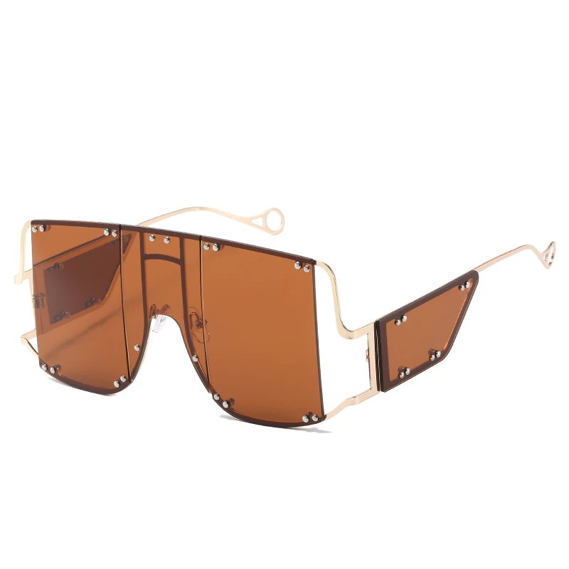 

Hot Sale Vintage Rimless Alloy Sunglasses Unisex Outdoor UV Protection Sun Glasses Female Metal Brown Oversized Sunglasses, Customized