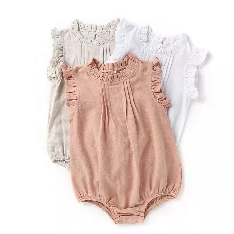 

New arrival infant toddler clothes baby jumpsuit sleeveless linen cotton newborn baby romper