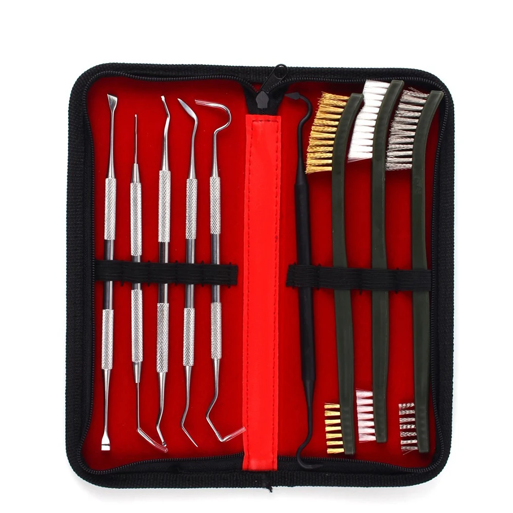 

Tactical 9Pcs Gun Cleaning Tool Kit Double Ended Brush Steel Nylon Pick for Hunting Pistol, Shotgun Rifle Maintenance Equipment