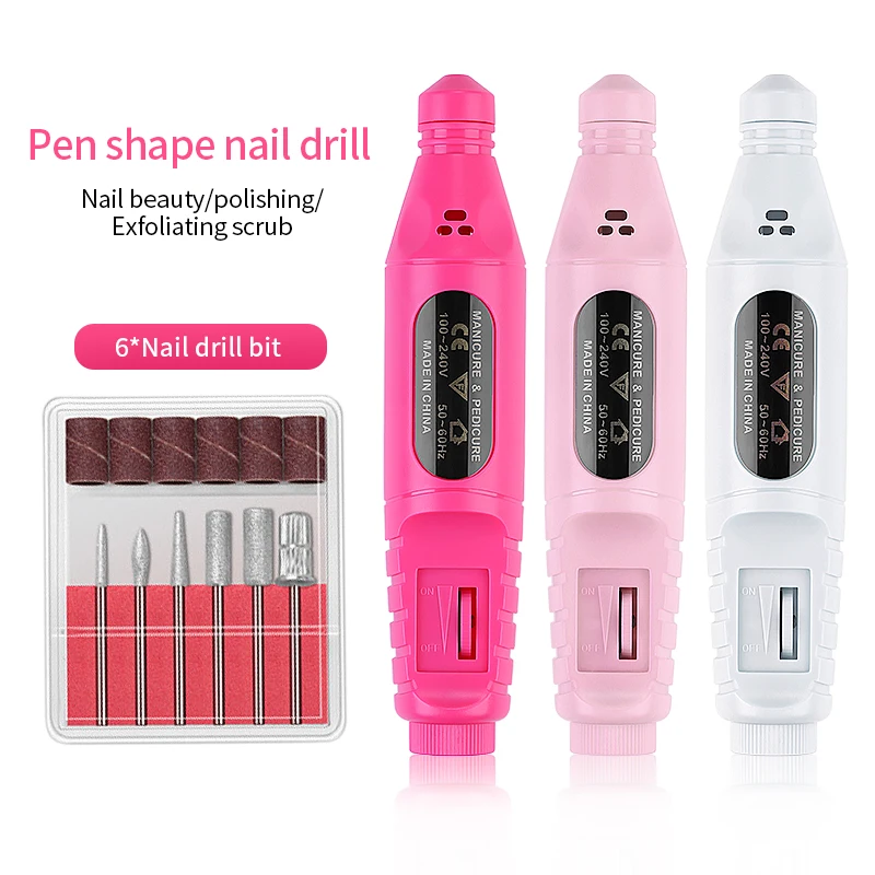 

HYTOOS USB Portable Grinder Pen Nail Drill Pro Manicure Machine For Nail Drill Bits Electric Polishing Device Pedicure Tool, White pink black green red blue