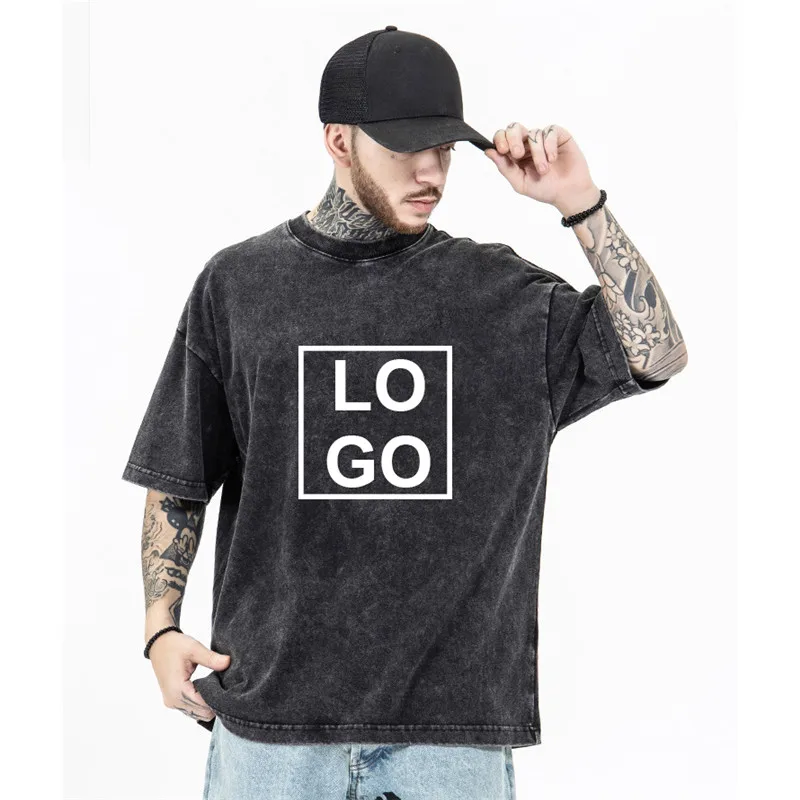 

Custom Logo Vintage 230gsm Heavy Cotton Oversized Snow Acid Washed Blank T Shirt Men