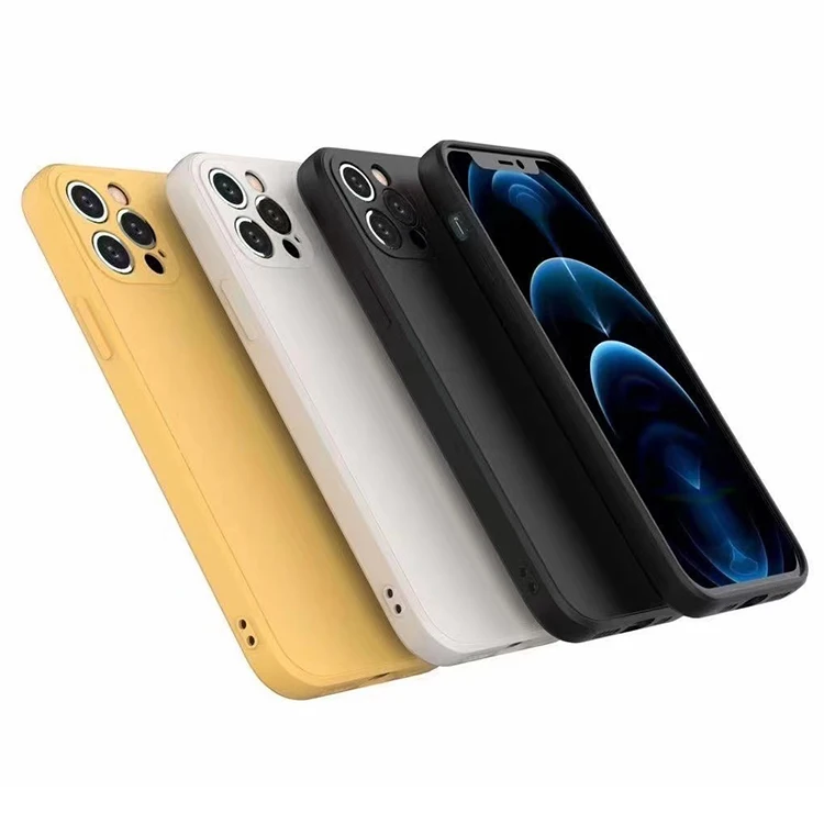 

Straight Edge Camera Protection Liquid Silicone TPU Frost Phone Back Cover For iPhone Cases, Black / light blue / light green / pink / red / white / yellow