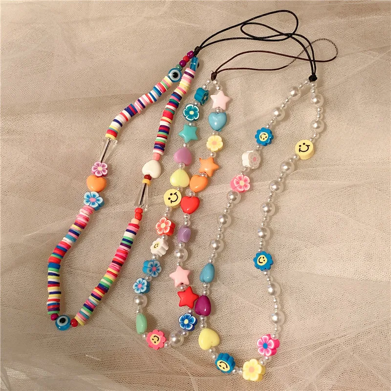 Bohemia Beaded Phone Charm Phone Lanyard Hot Selling Acrylic Beads Pearl Charm Mobile Phone