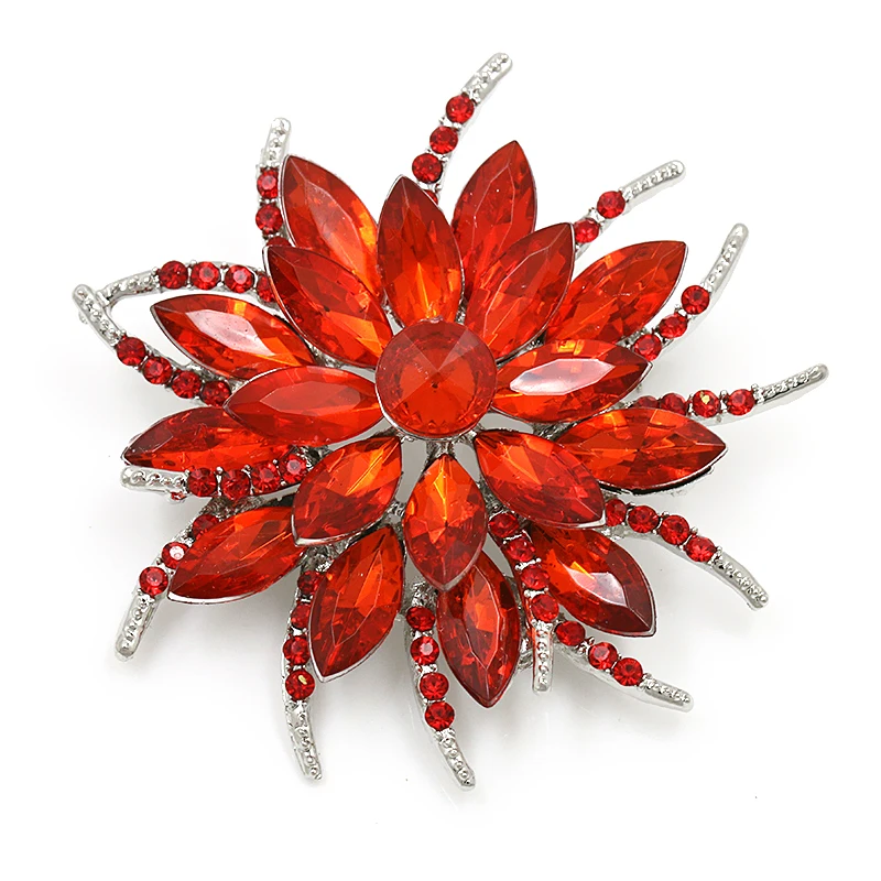 

Brand New Arrival High Quality Shinning Crystal Trendy Flower Brooch Pins Jewelry in Assorted Colors for Women, As the picture