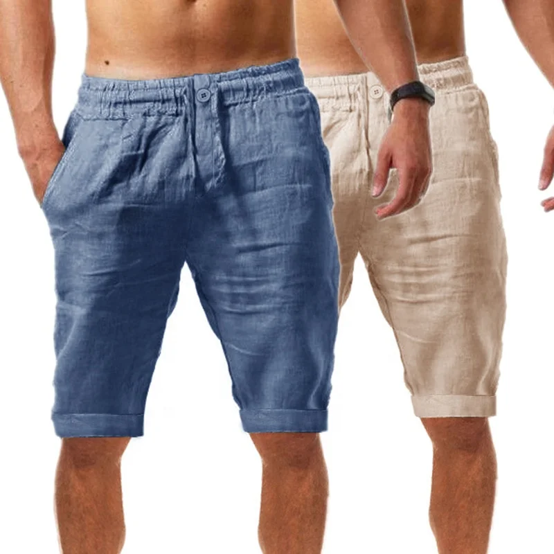 

XLL New Custom 2021 drawstring cargo short pants streetwear with pockets summer knee length cotton casual linen shorts men, As picture or customized color