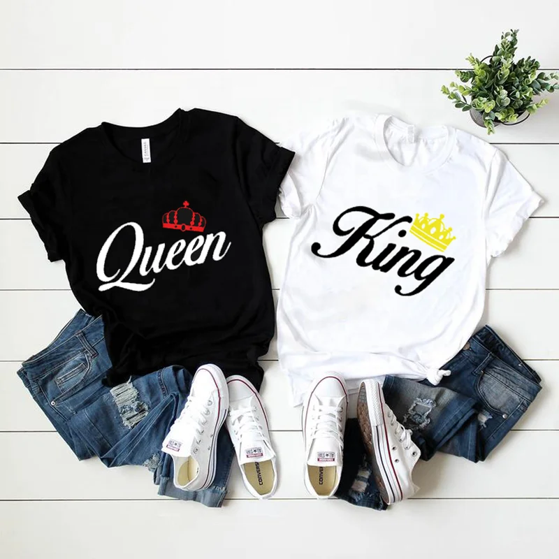 

Wholesale Custom Printed Men T-shirt Couple King and Queen Designer Women Tshirts Oversized Tshirt, Black