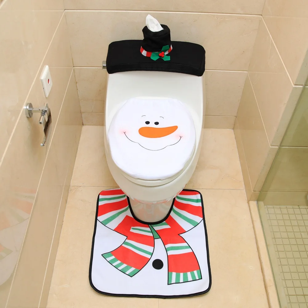 3Pcs Christmas Santa Snowman Toilet Seat Cover Set Bathroom Xmas Decor BT3 