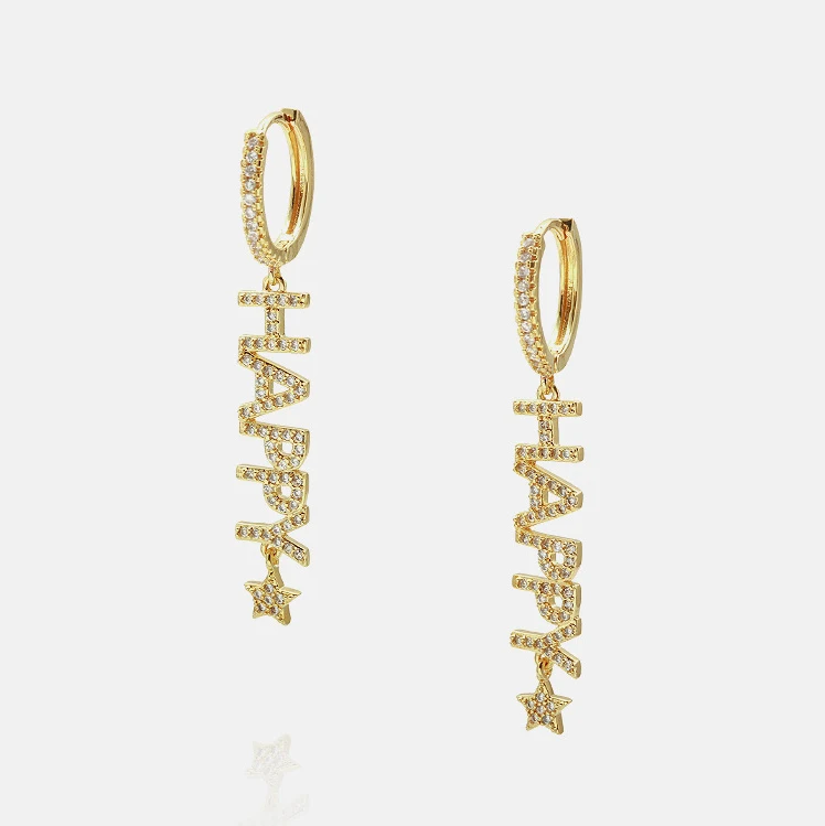 

2020 luxury CZ with stars happy letters hoops earrings letters jewelry