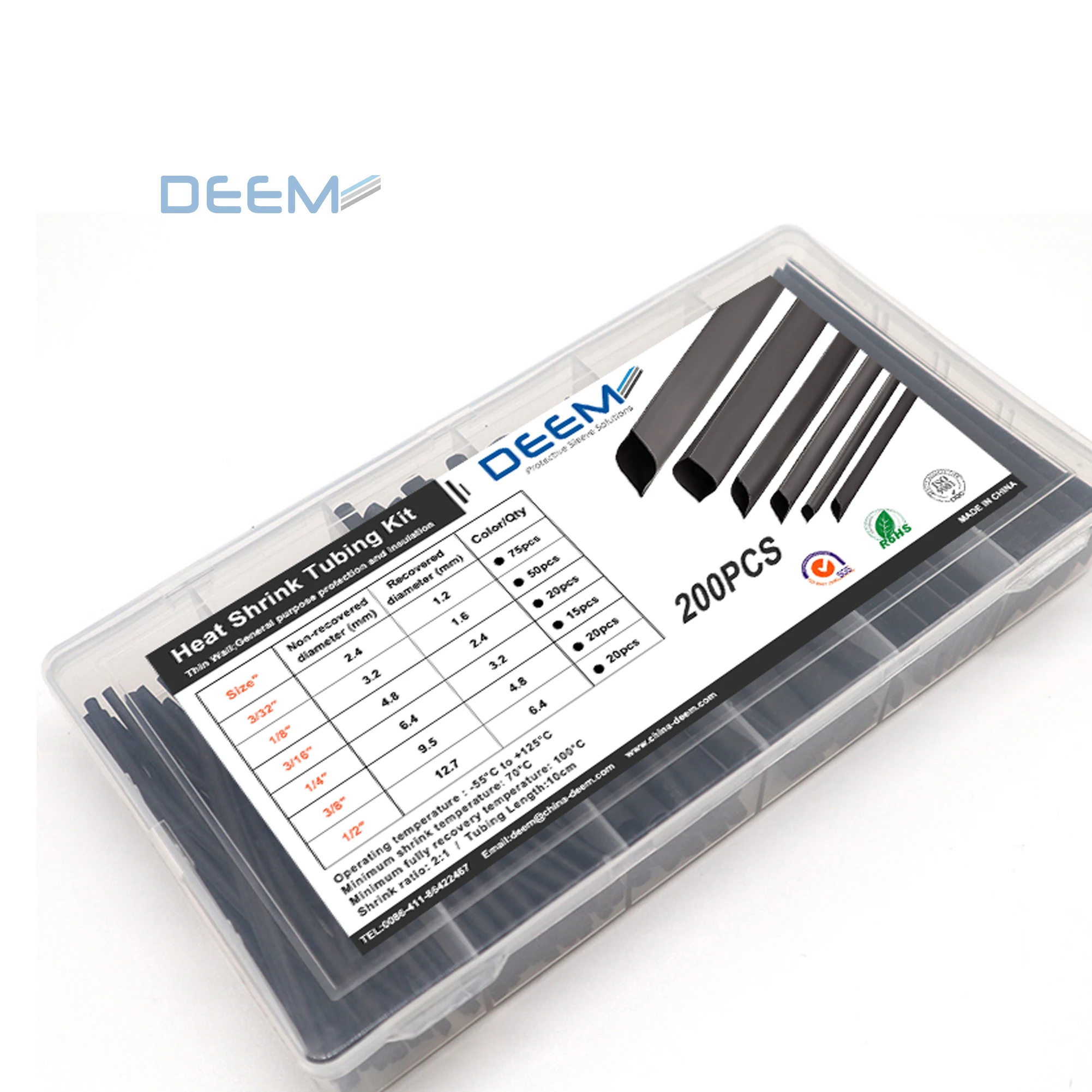 

DEEM 200PCS Flexible Insulation general purpose flame retardant heat shrink tubing kit