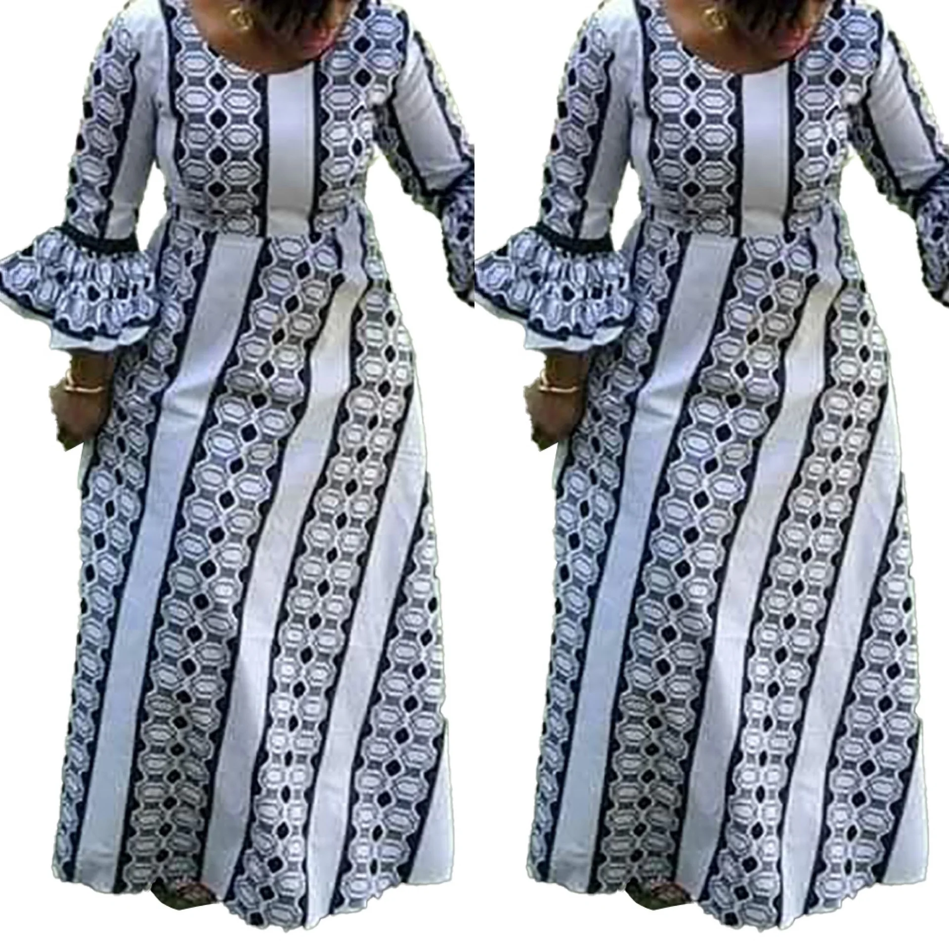 

Plus Size Women Long Sleeve Printed African Dress Long Dresses, 7 colors
