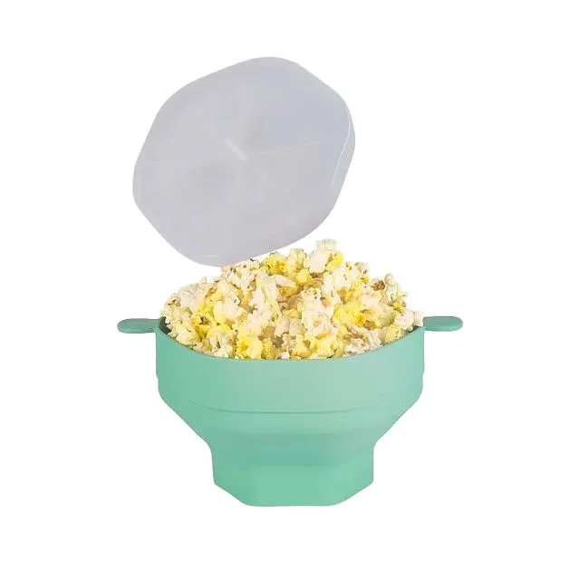 

High Quality Heat Resistant Microwave Available Large Collapsible Silicone Popcorn Bucket Silicone Popcorn Bowl With Handle