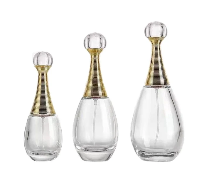 

Wholesale empty 100ml glass refill crystal drop shape glass slim perfume bottle 50ml