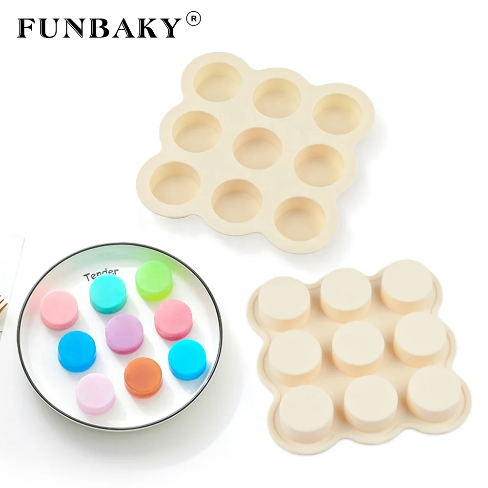 

FUNBAKY JSC3255 Bakeware cup cake mini cake silicone mold round shape 9 cavity muffin cake mould cylinder candle body soap molds, Customized color