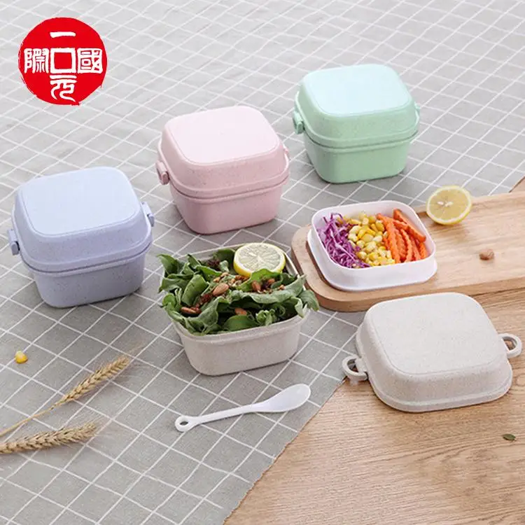 

Creative wheat square box student lunch Japanese style lunch box portable lunch box fresh-keeping