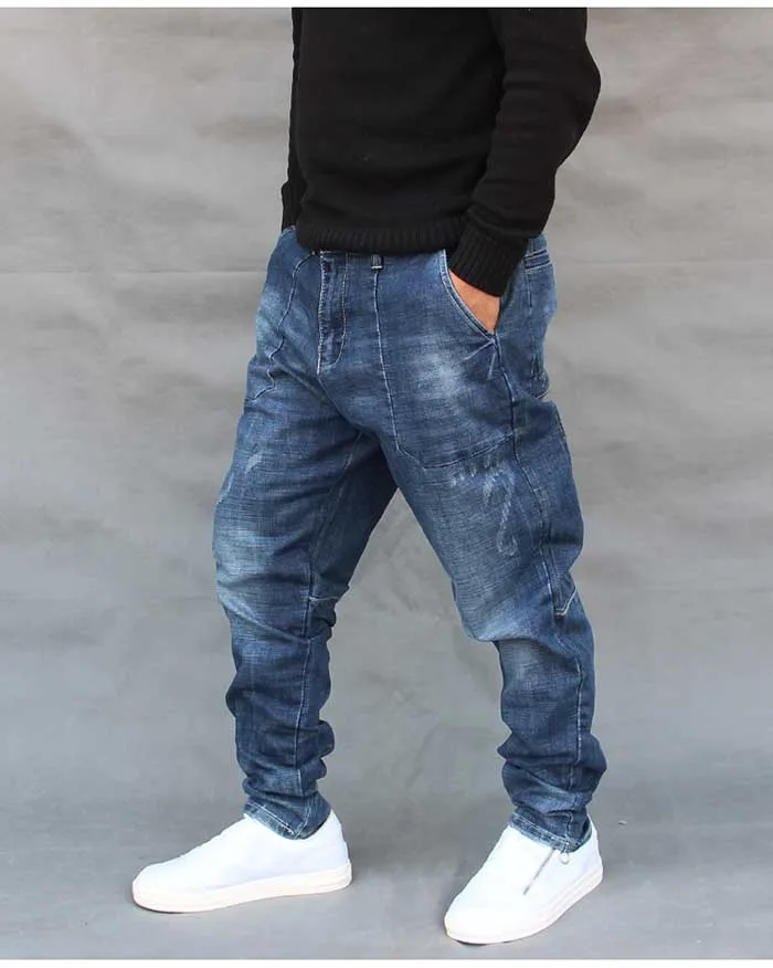 oem设计时尚哈伦牛仔裤男士休闲嘻哈牛仔长裤街头服装宽松宽松长裤男