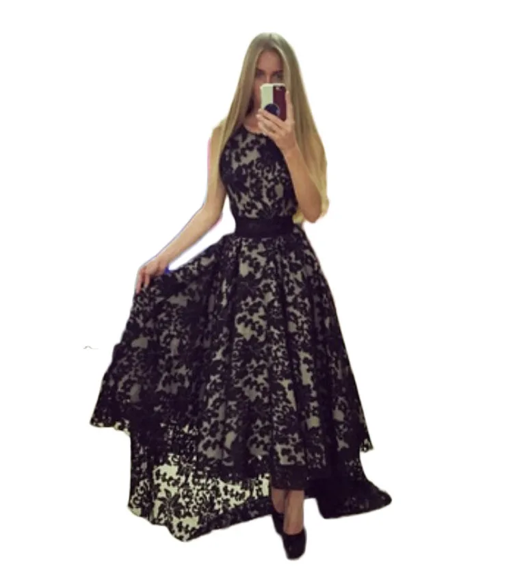 

New Arrival Asymmetric Hem Swallow Tail Black 2020 Muslim Long Dress