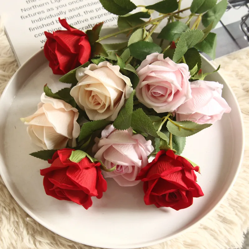 Image of E-L011 Wholesale Silk Roses Red Pink Artificial Single Rose Flower For Wedding Party Home Decoration