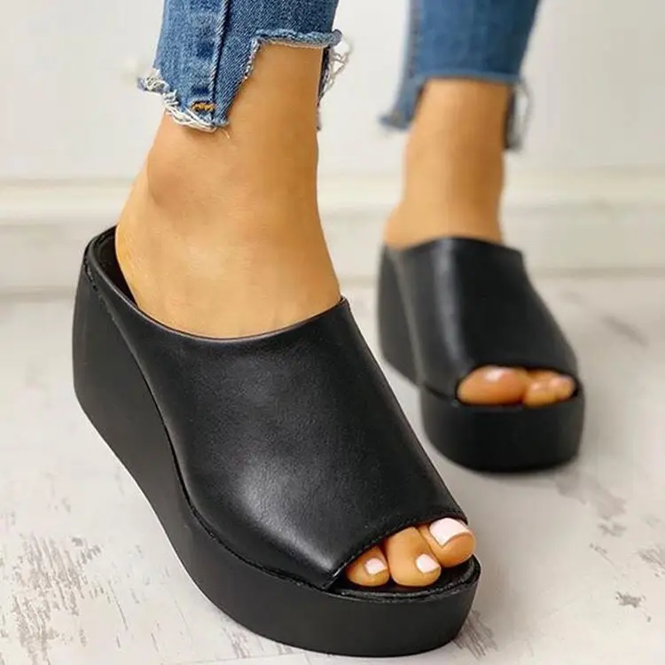 

2021 African & American summer hot sale thick bottom sandals fashion solid color women outdoor out street shoes, Black, white