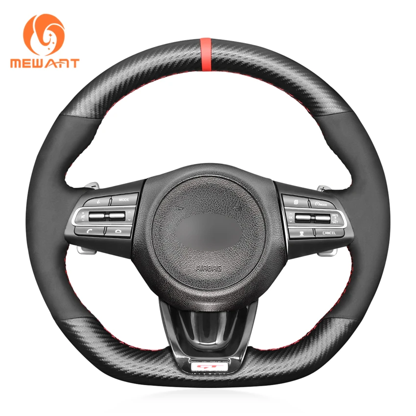 

Car Custom Hand Sewing Matt Carbon Soft Suede Steering Wheel Cover for Kia Stinger 2017 2018 2019