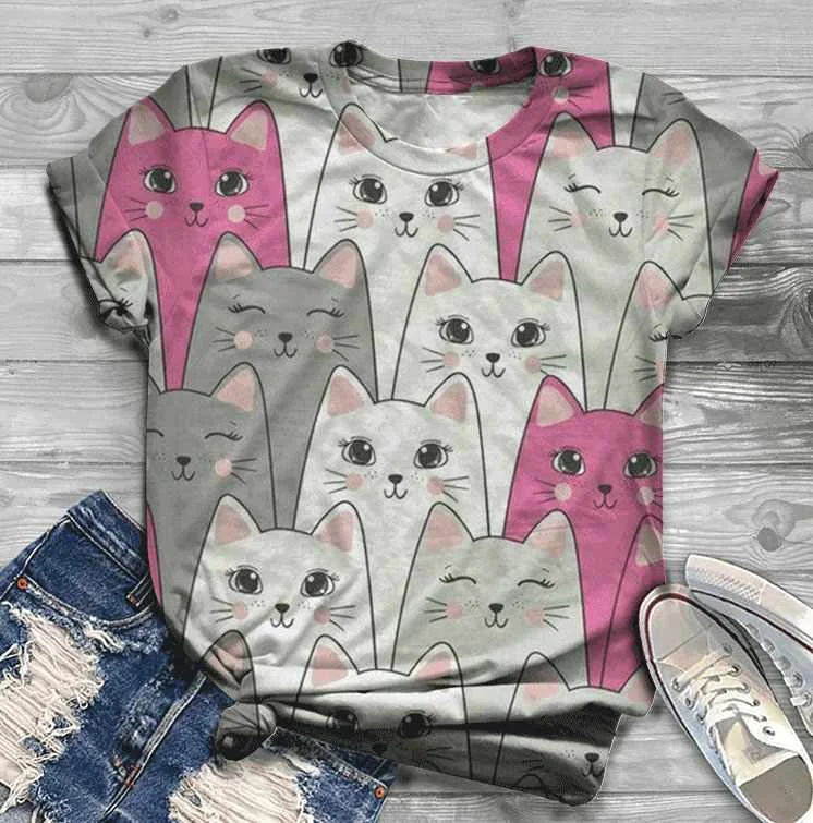

Digital Printing T-shirt Pet Cute Women's Short Sleeve Tee New Hot Sale T-shirt