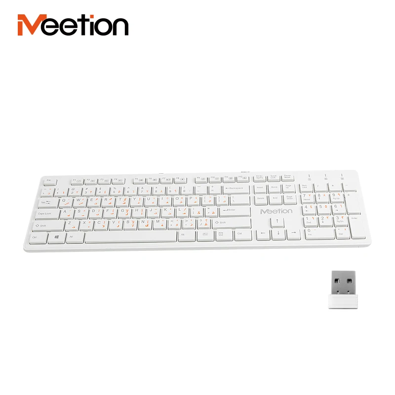 

WK841 Shenzhen CC CE Multimedia Office White Arabic Slim Usb 2.4G Wireless Keyboard For Laptop Pc, Black and white
