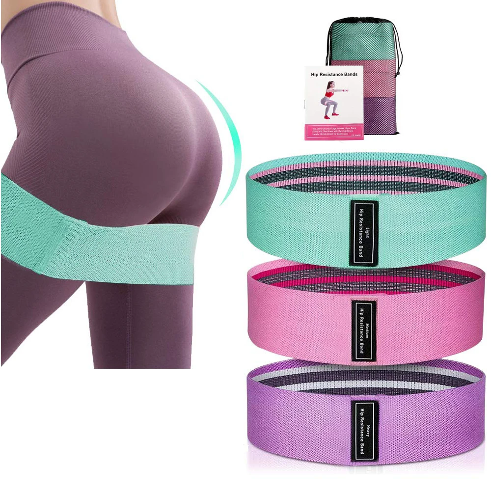 

Wholesale Custom Logo Yoga Gym Fitness Hip Loop Booty Fabric Resistance Bands, Lake blue, purple and pink