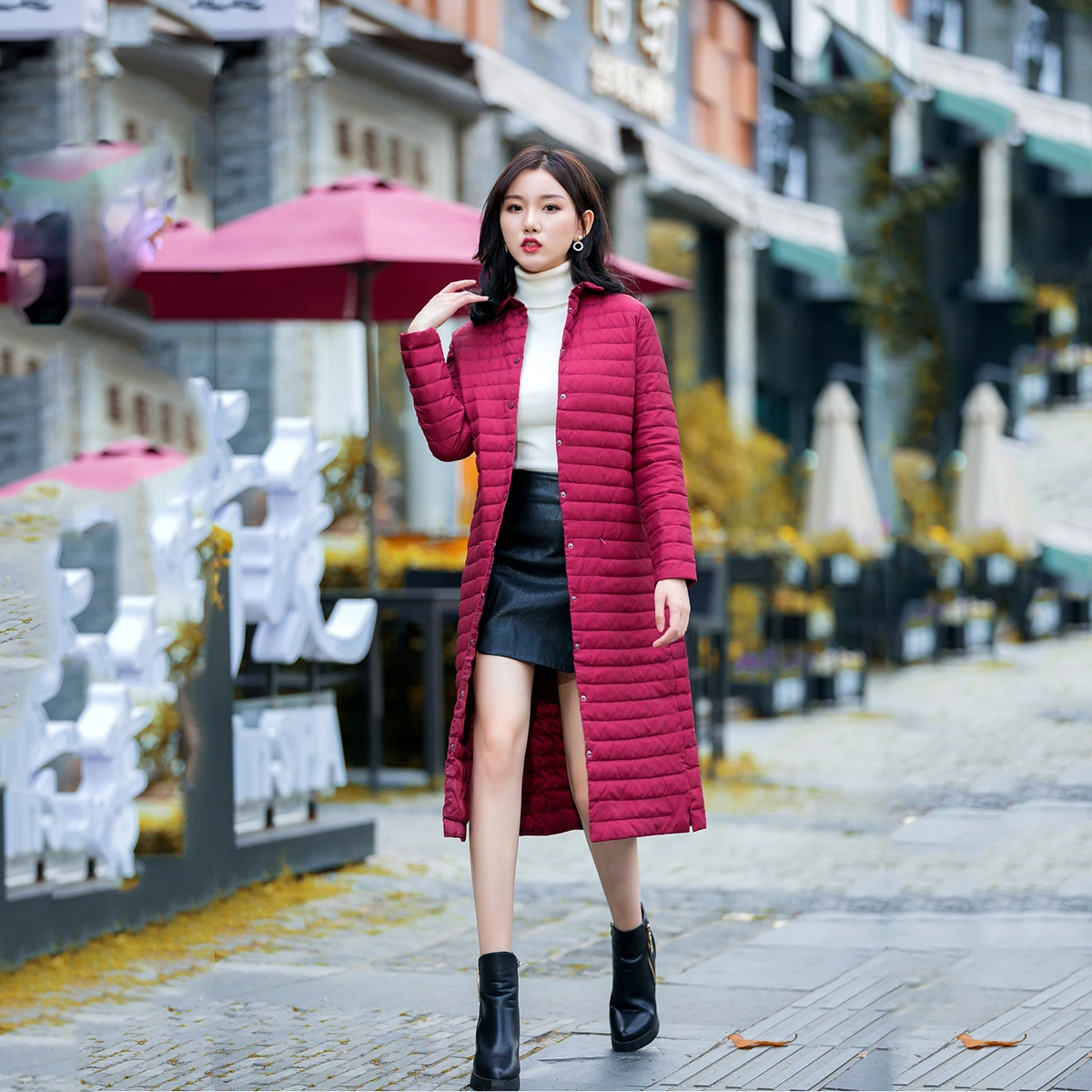 

Keep warm white duck down long knee-length women's slim down jacket, Picture color