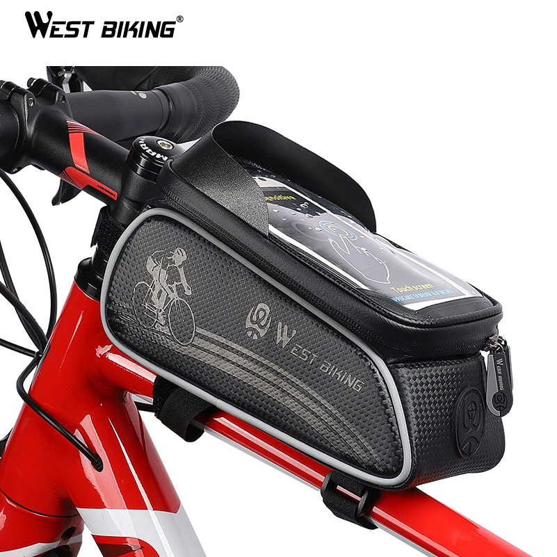 

WEST BIKING 6.0 Inch Waterproof Cycling Bags Frame Front Tube Bag MTB Road Bicycle Panniers Touch Screen Bicycle bike Phone Bag, Red/yellow/black/blue