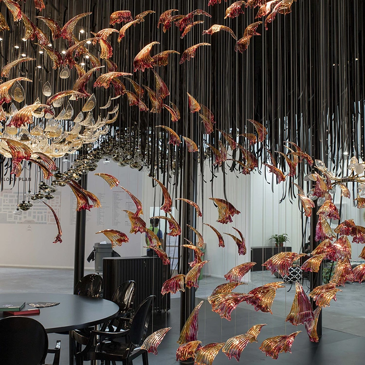 
Hospitality hotel hall art decoration glass crystal big modern luxury design led chandelier light 