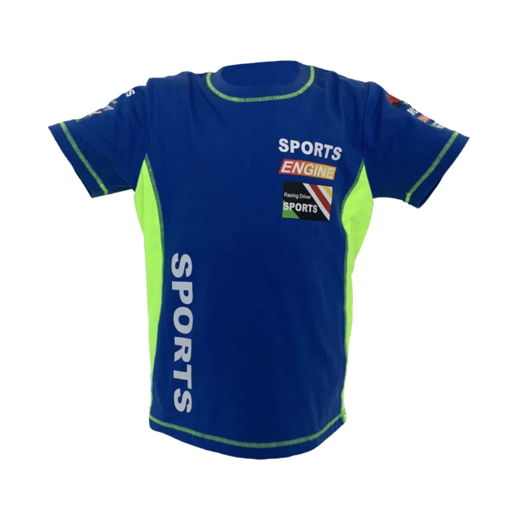 
Wholesale Child China Supplier Embroidery Fluorescence 100% cotton Blue Riding Sportswear Kids Boys Fit Custom Shirts in Bulk 