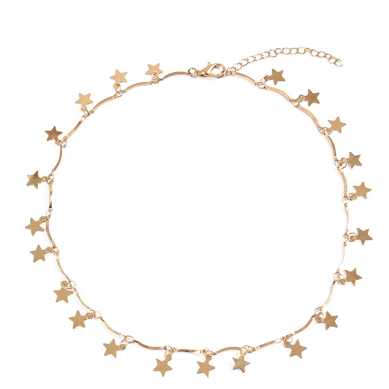 

Gold Silver Star Charm Chocker Necklace, 5 colors